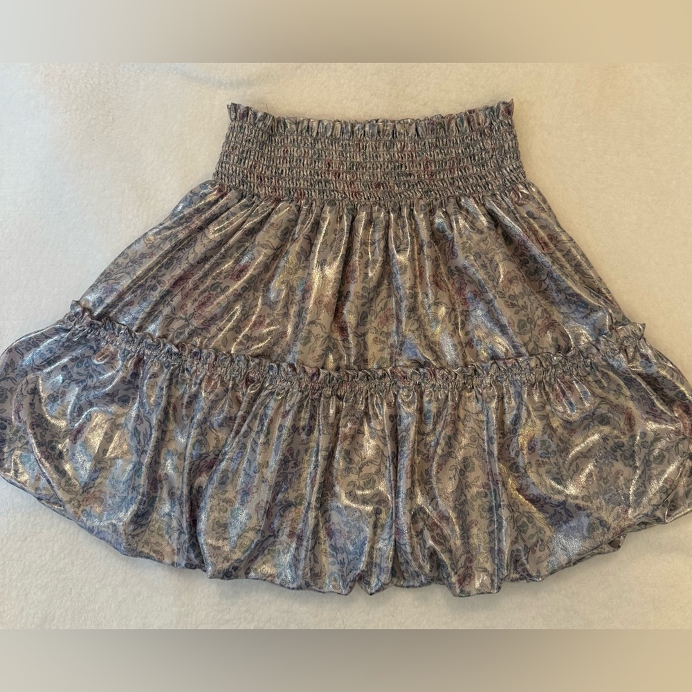 Free People “In A Bubble” Metallic Tiered Mini Skirt. EUC - - Picture 3 of 14